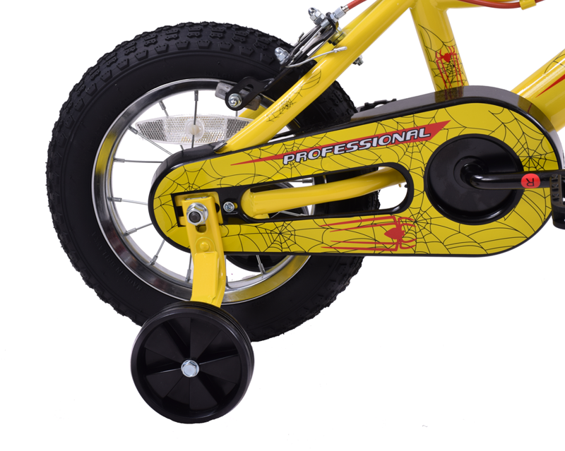  Spider Boys 14 Inch WheelKids Bike with Stabilisers Yellow-1