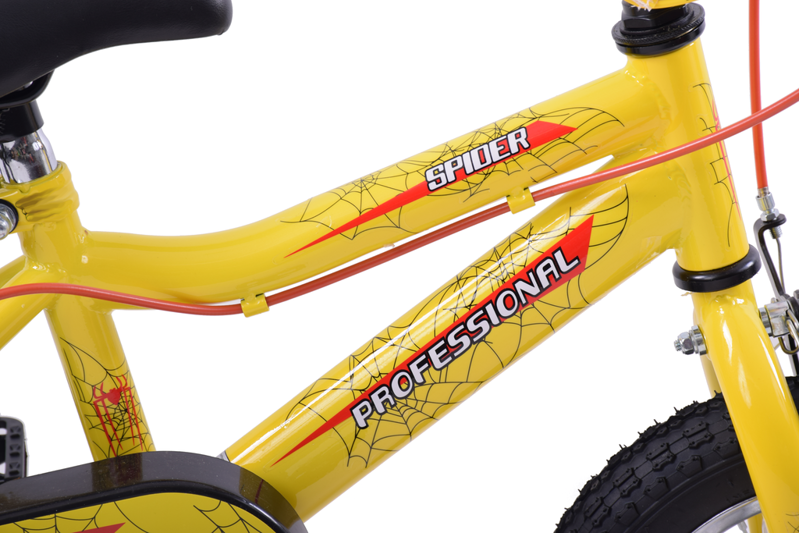  Spider Boys 14 Inch WheelKids Bike with Stabilisers Yellow-2