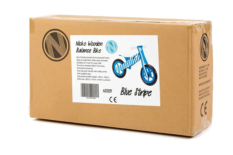 Nicko Toys Wooden Balance Bike Blue Stripe-2