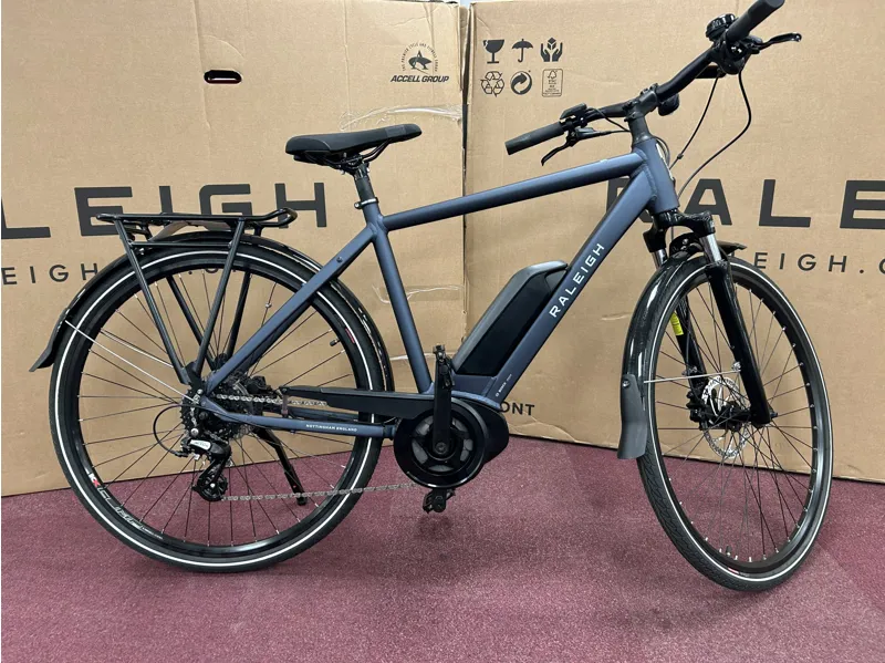 EX-DEMO Raleigh Motus 700c Electric Hybrid Bike Grey/Blue 400Wh-1