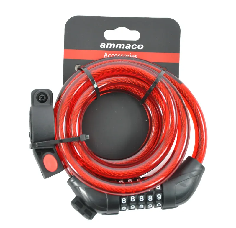 Ammaco 12mm x 1800mm Combi Cable Lock Red-1