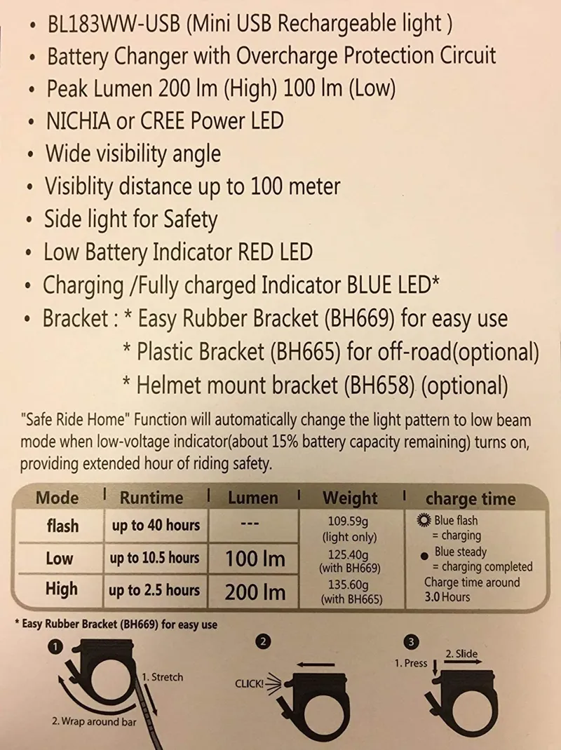 Smart BL183 200 Lumen USB Front Light-1