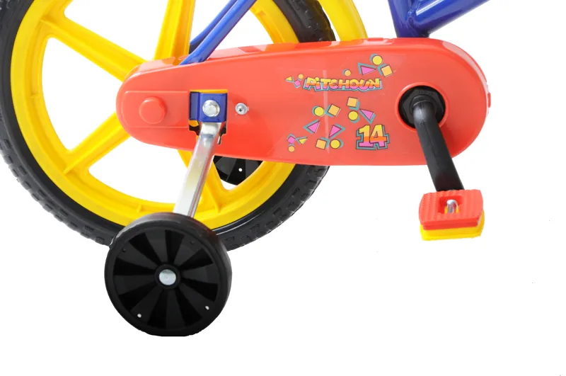 Pitchoun 14 Inch Wheel Kids Bike Blue Yellow and Red-3
